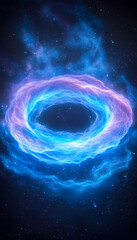 Abstract swirling ring of vibrant blue and purple energy in space