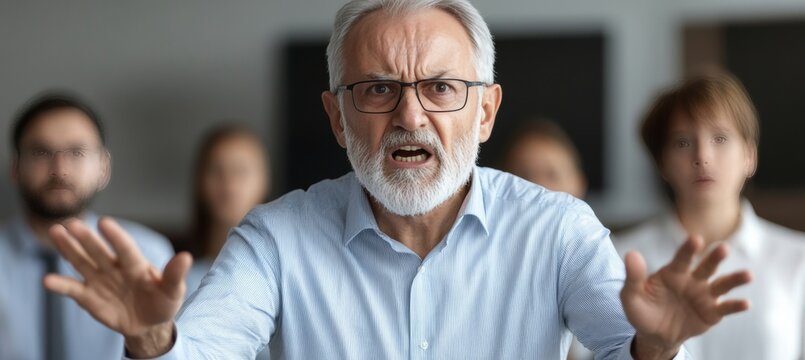 Angry Senior Manager Shouting In Office Meeting, Furious Boss, Abusive Workplace Behavior