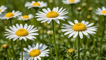 Fototapeta premium Daisy field in full bloom under a blue sky, epitomizing natural beauty