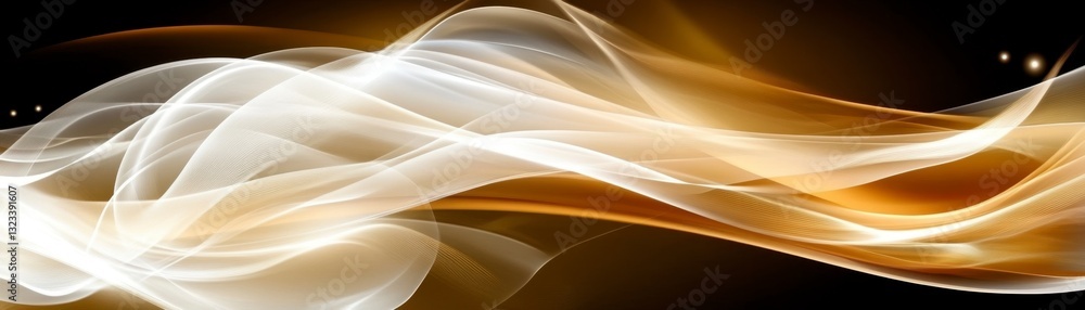 Poster abstract image of flowing golden and white waves on a black background. the image evokes a sense of 