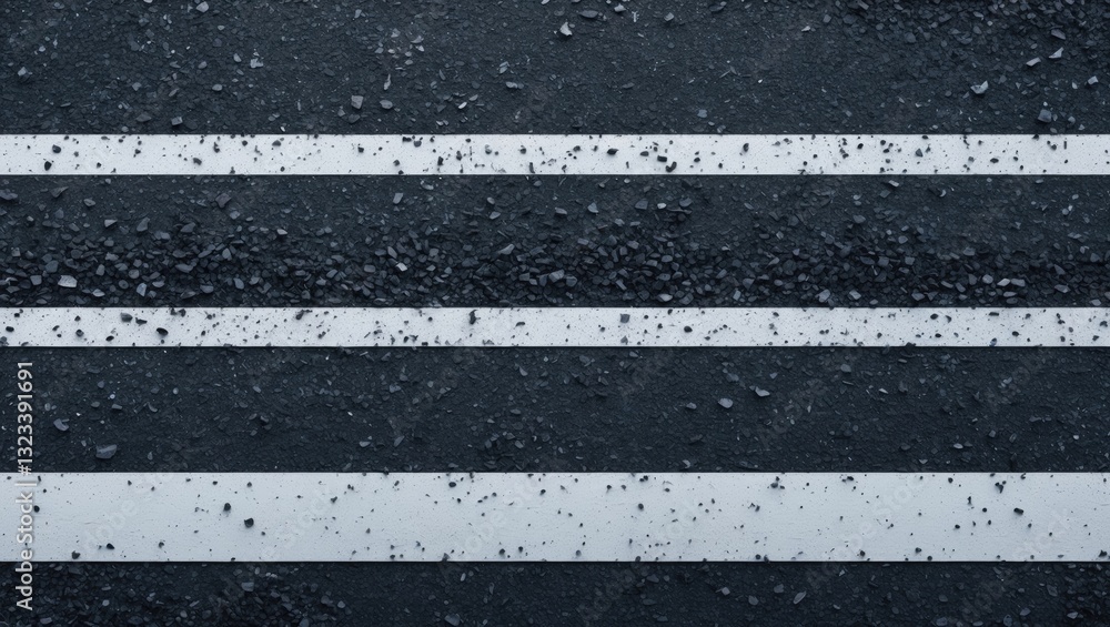 Poster asphalt texture showcasing dark gray surface with white dashed lines positioned evenly, ideal for ad