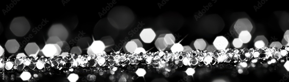 Poster abstract grayscale image featuring blurred bokeh lights in varying shades of gray and white against 
