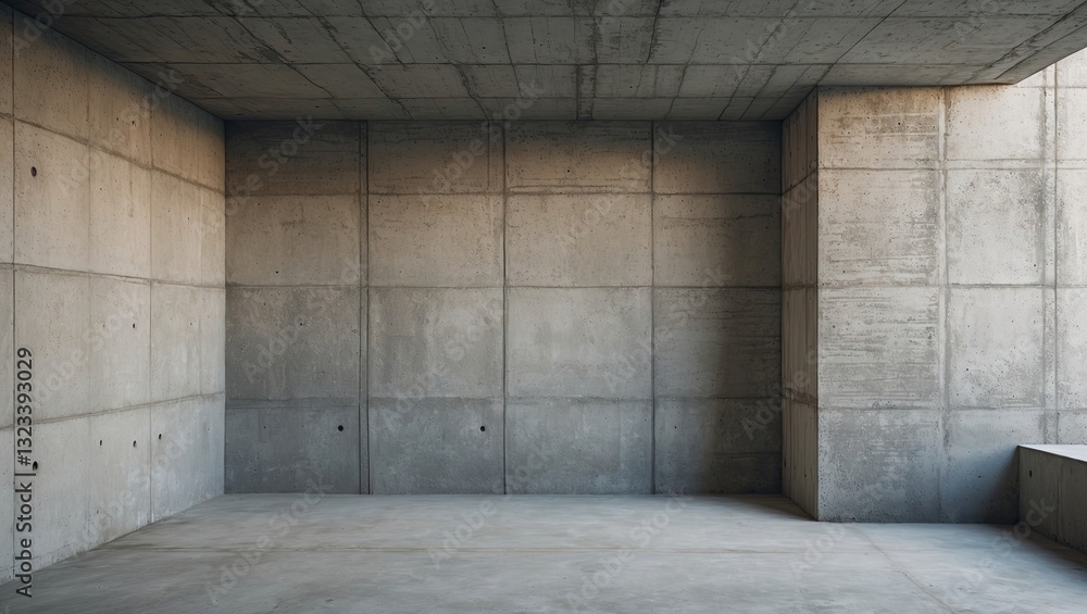 Poster empty industrial interior featuring rough-surfaced gray concrete walls with a spacious corner view h