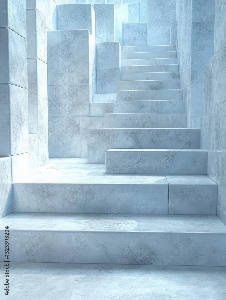 Aufkleber abstract image of a light blue concrete maze with stairs leading upwards, creating a sense of myster