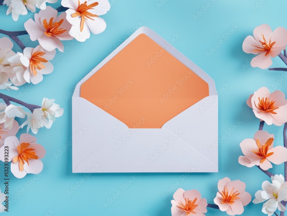 Poster a white envelope with an orange envelope on a blue background, suitable for mail or communication th