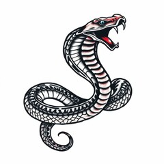 Fototapeta premium Cobra Snake Illustration: A striking illustration of a cobra snake in a defensive posture, its hood flared, and fangs bared