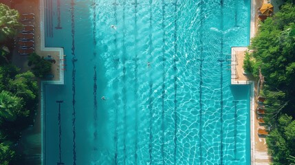 Aerial view of a vibrant blue swimming pool