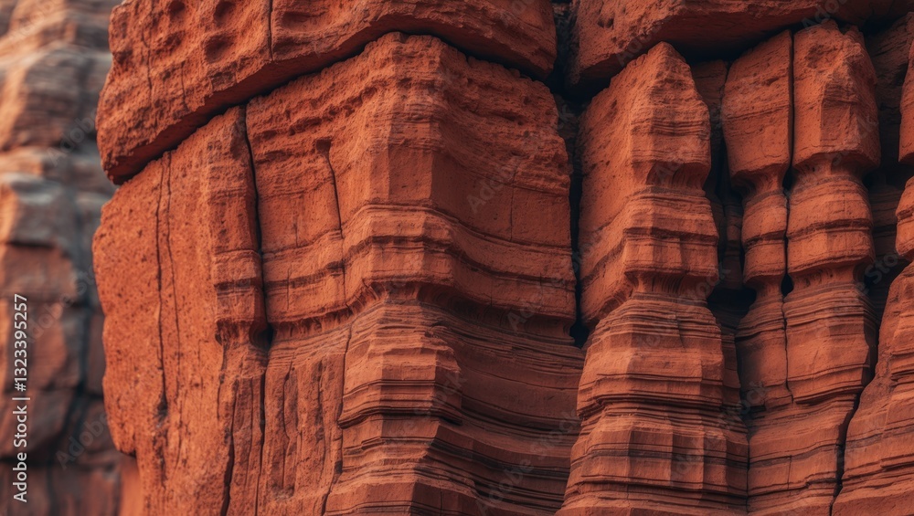 Poster red limestone chert rock texture with layered patterns in warm earthy tones vertical composition pro