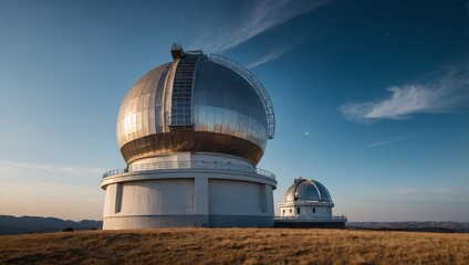 Fototapeta premium A giant astronomical observatory with a large dome stands in a remote location under a clear sky. A place for space exploration and scientific research