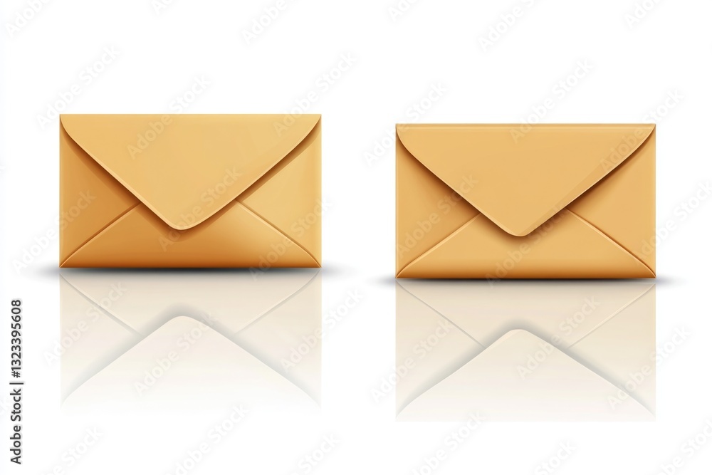 Aufkleber Two yellow envelopes sit on a clean white surface, ideal for adding text or images to convey a message or invitation