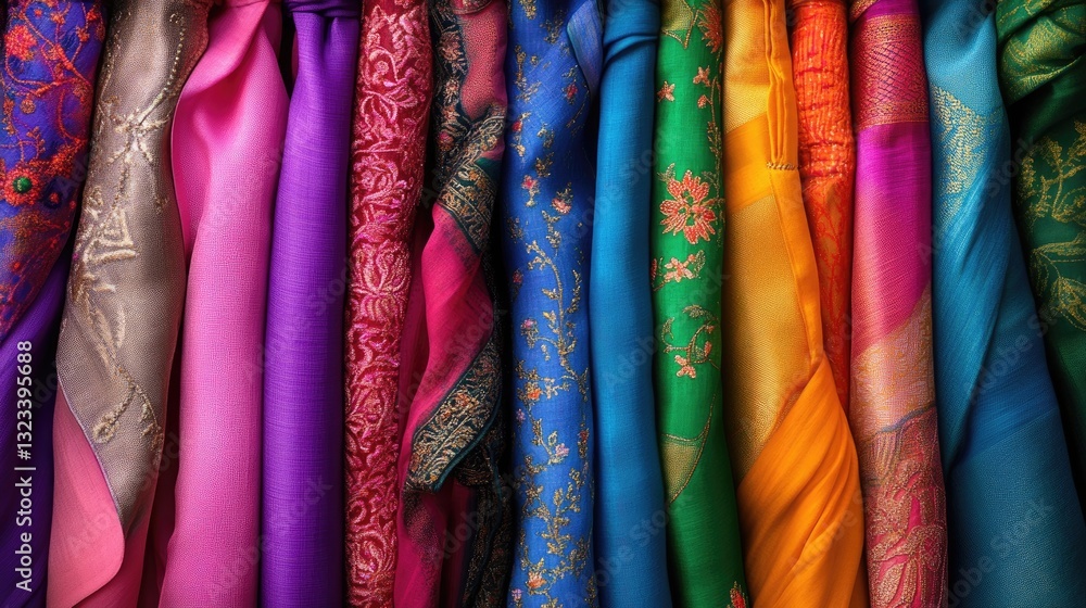 Aufkleber vibrant textiles in rich colors and intricate patterns displayed