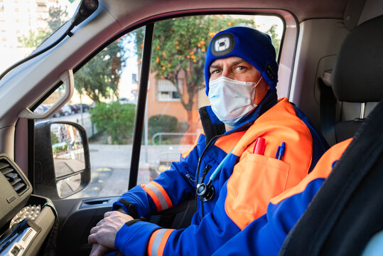 Paramedic wearing surgical mask