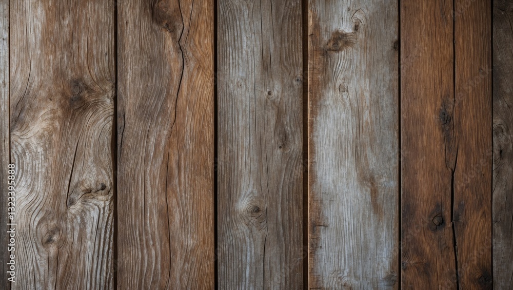 Poster rustic wall with a mix of light and dark wood planks featuring intricate grain patterns arranged ver