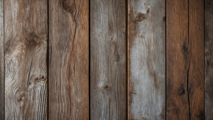 Fototapeta premium Rustic wall with a mix of light and dark wood planks featuring intricate grain patterns arranged vertically for an authentic textured backdrop