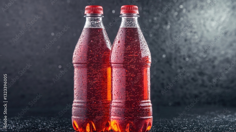 Poster Two empty soda bottles sit side by side on a table or countertop