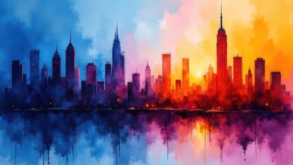 Rhythmic City Life Depicted Through Vibrant Colors - Generative AI