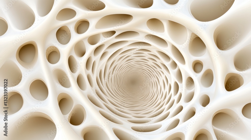 Aufkleber abstract 3d rendering of a swirling, porous, off white organic form. the texture is smooth with vary