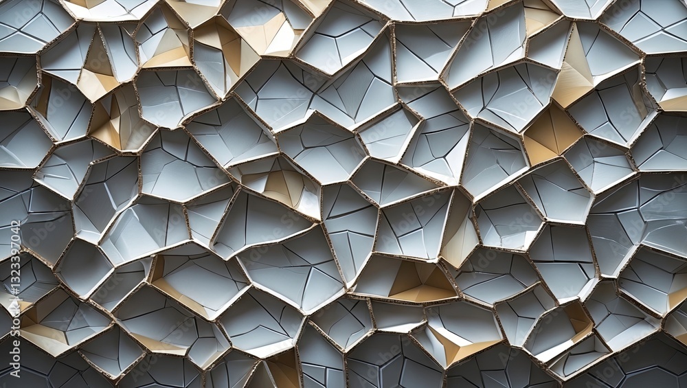 Aufkleber abstract 3d polygonal lattice in soft gray and beige tones with irregular shapes creating a luxuriou
