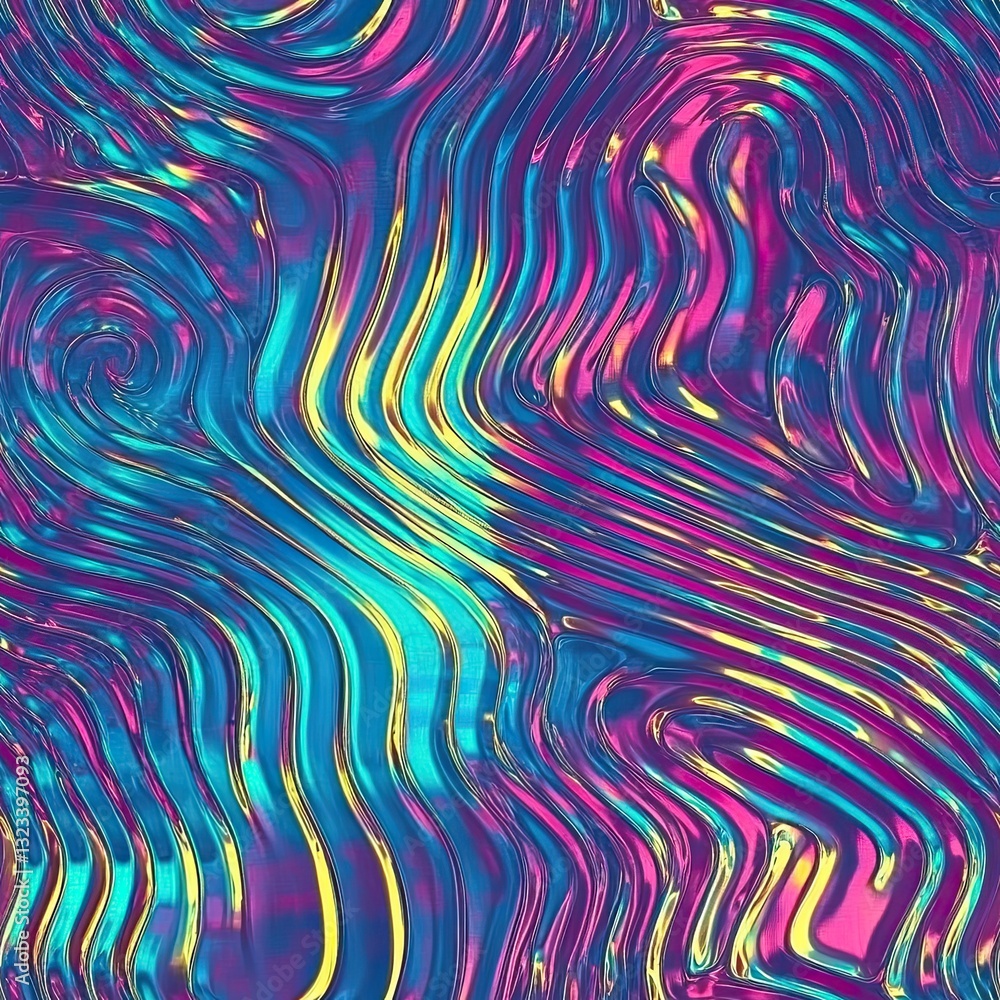 Poster close up view of vibrant iridescent ripple pattern color shift abstract background modern design dec