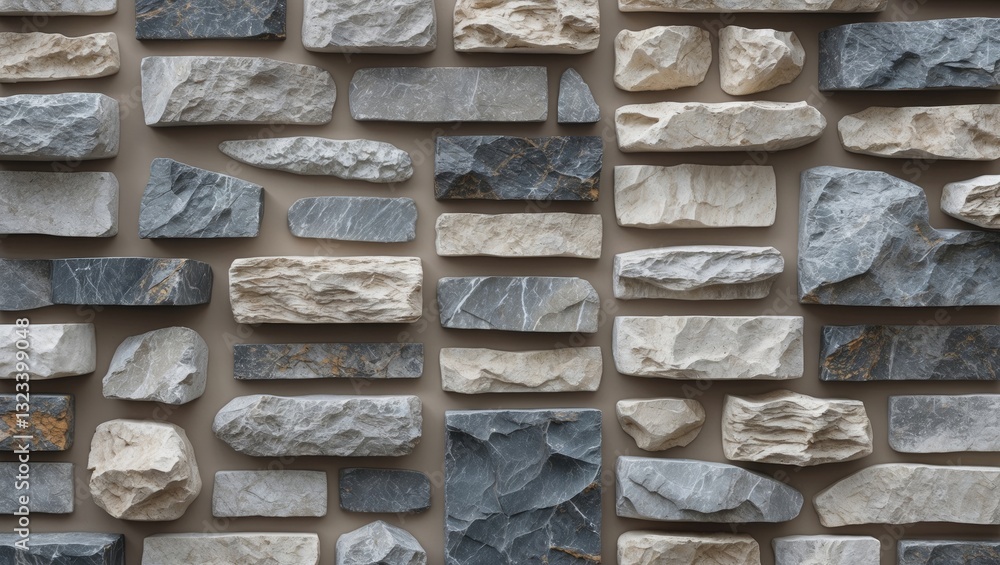 Poster stone wall texture featuring a variety of rectangular and irregularly shaped stones in shades of gra
