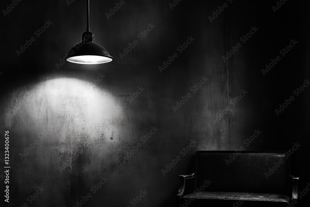 Poster a black and white photograph of a chair with a light source, suitable for use in interior design or 