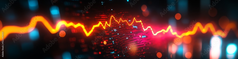 Aufkleber financial data visualization abstract stock market chart with line graph and city lights bokeh