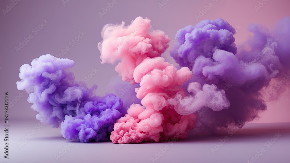 Aufkleber vibrant pink and purple smoke billowing on a smooth isolated pastel background with soft gradients e