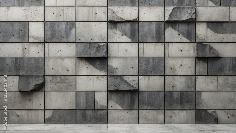 Poster abstract textured concrete wall featuring unevenly arranged slabs in shades of grey with a prominent