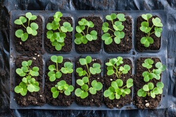 A collection of greenery and flowers in a tray, ideal for decorative or commercial use