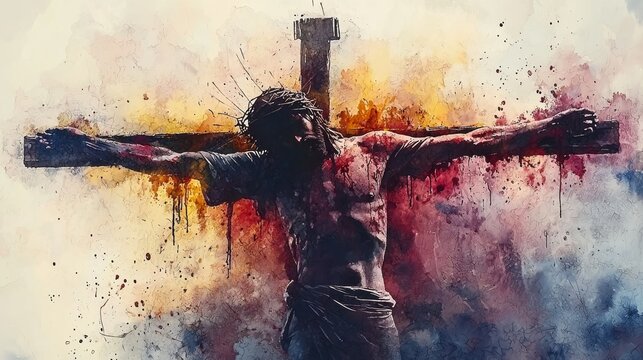Jesus Christ crucified illustration, water color painting