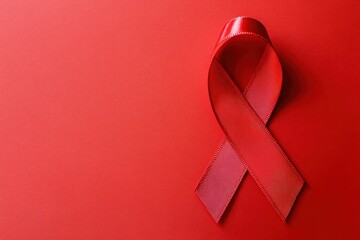 A Red Ribbon Displayed on a Red Background Symbolizing Support