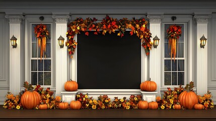 Charming Autumnal Decoration with Pumpkins and Colorful Leaves for Halloween Festivities