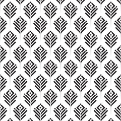 Geometric floral seamless patterns. White and black vector backgrounds. Damask graphic ornaments.