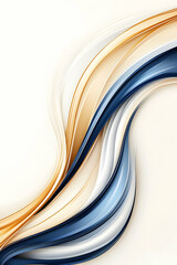 Abstract flowing ribbons in gold, blue, and white