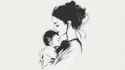 Fototapeta premium Tender Moment of a Mother Embracing Her Infant in Soft Monochrome Tones