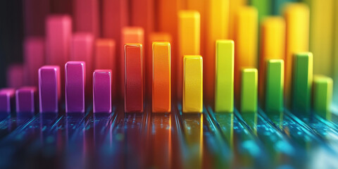 Analyzing sound visualization colorful audio bars digital workspace infographic vibrant atmosphere close-up perspective