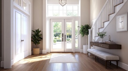Fototapeta premium Bright and Inviting Entryway with Modern Decor and Natural Light
