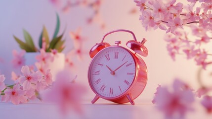 A bright pink alarm clock sits atop a table, ready to wake you up