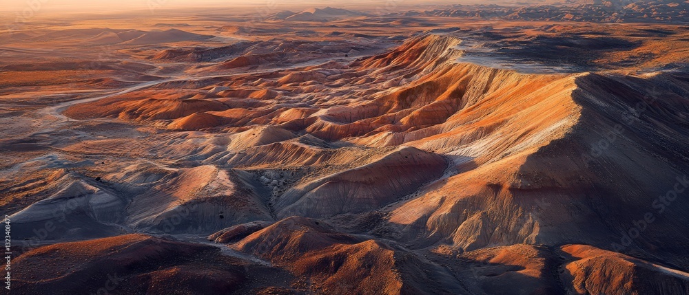 Aufkleber aerial view of a desert mountain range with rocky formations and sandy dunes