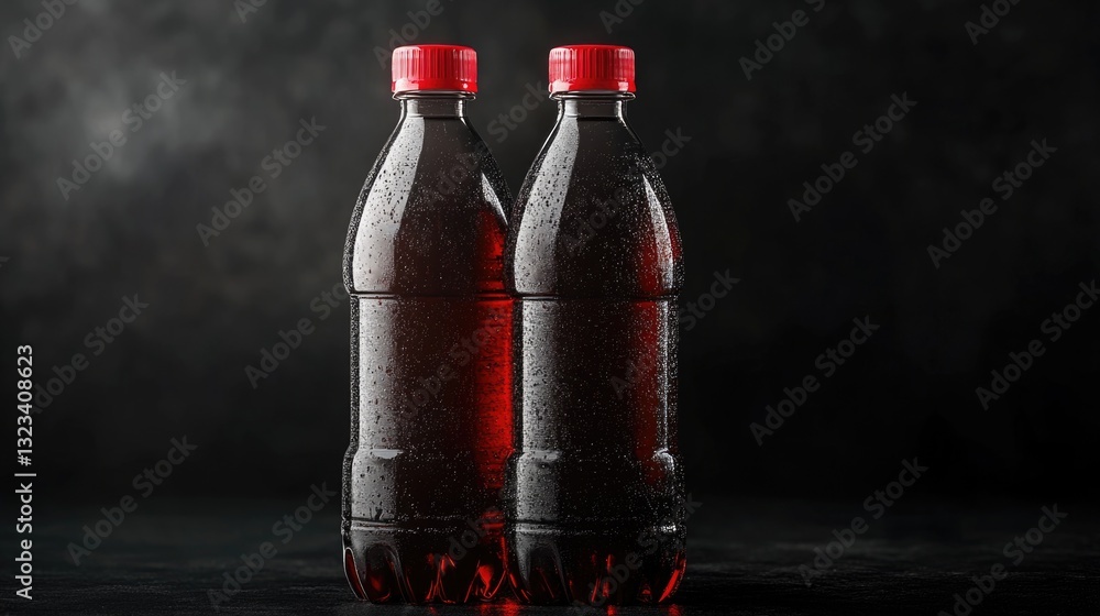 Poster two bottles of soda sitting on a table
