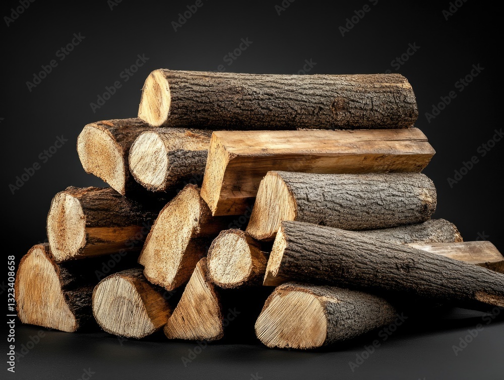 Poster a stack of wooden logs on a table, great for various settings and scenarios