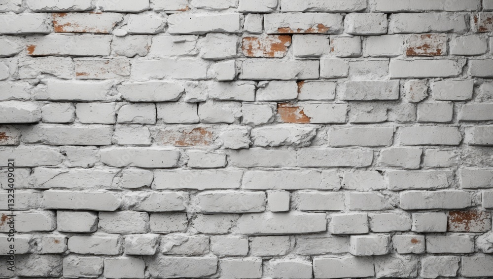 Poster gray brick wall with rustic white texture and subtle reddish-brown patches. ideal for backgrounds in