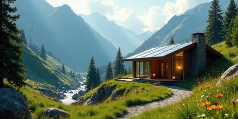 Secluded Mountain Cabin Retreat with Sustainable Energy Solutions and Breathtaking Valley Views