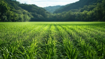 Obraz premium Serene Verdant Meadow Surrounded by Rolling Hills