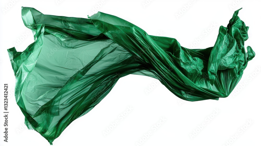 Poster flowing and billowing emerald green fabric or cloth capturing a dynamic swirling and shimmering move