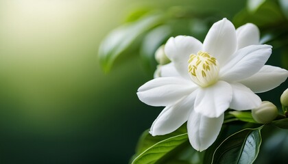 Fototapeta premium close up white bloom jasminum sambac in green nature background