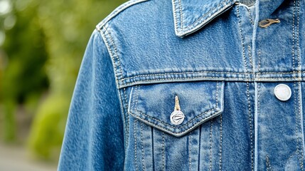 Close Up Of Denim Jacket Chest Pocket And Texture, Generative AI.