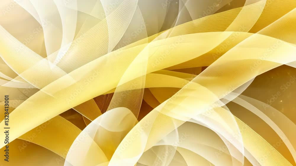 Poster abstract composition showcasing flowing golden ribbons and soft gradients on a light background