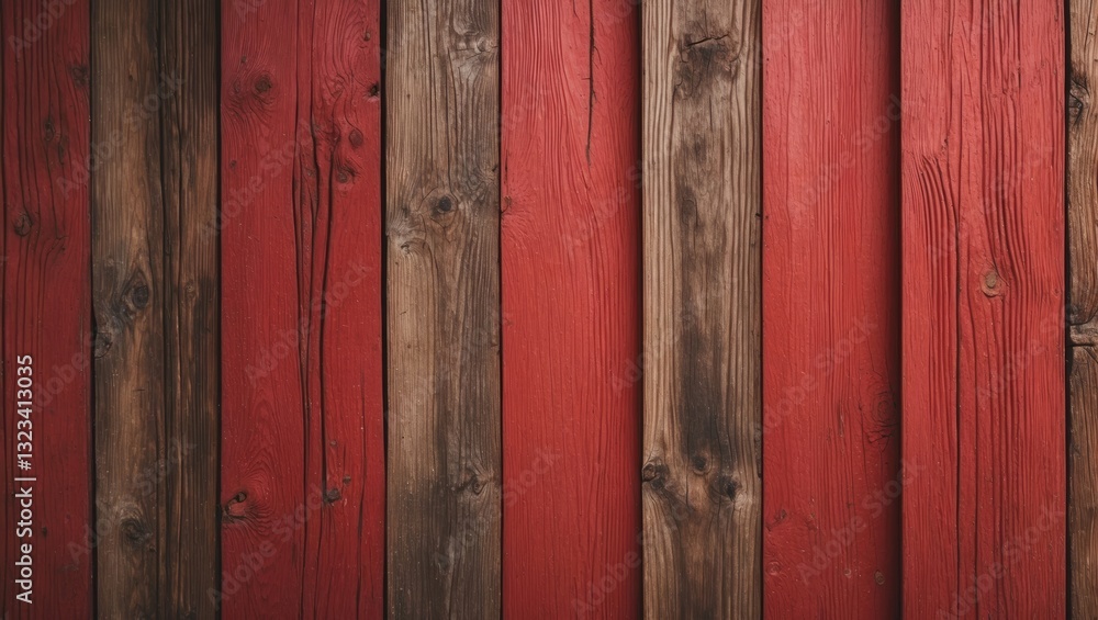 Poster textured red and brown wooden wall panels create a rustic background with vertical lines ideal for i