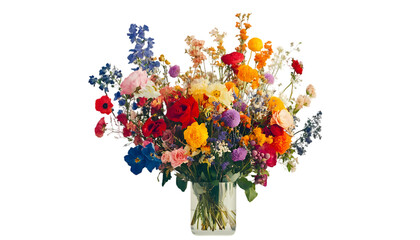 Vibrant Colorful Flower Bouquet in Vase on transparent background